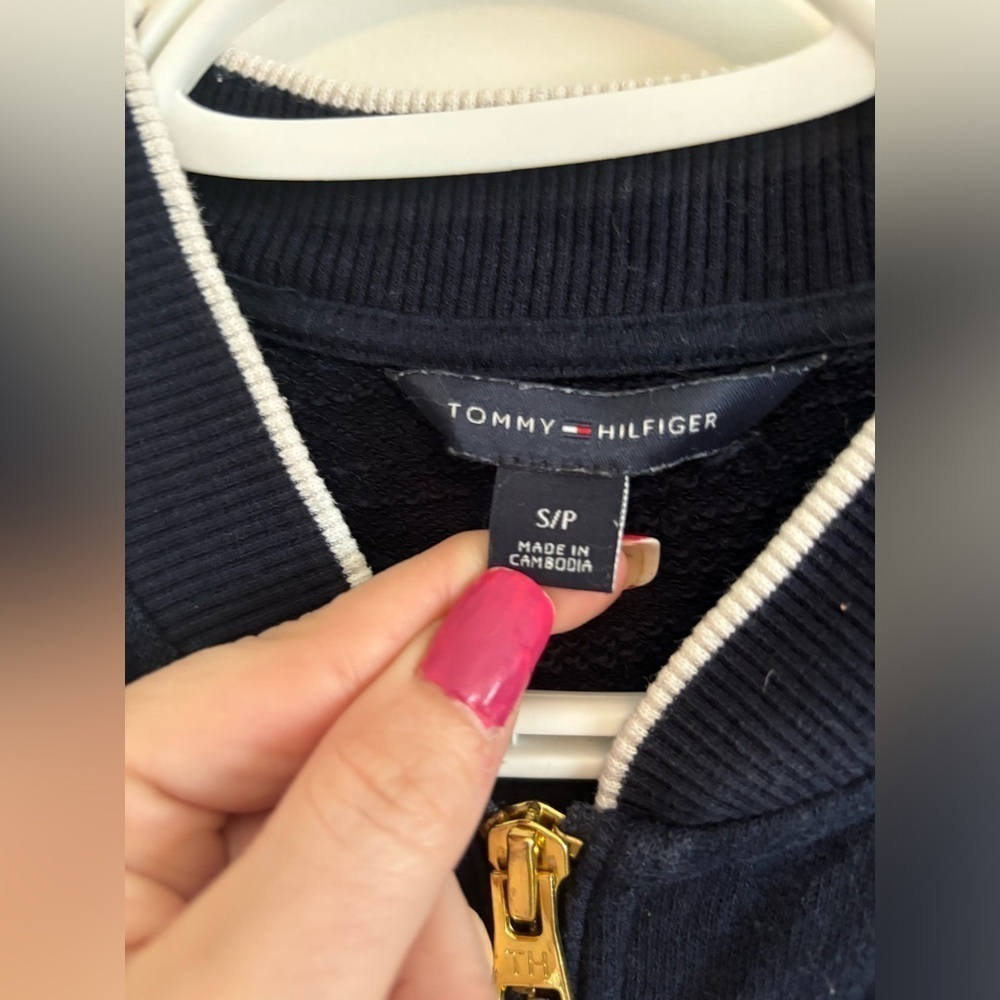 Vintage Y2K Tommy Hilfiger Letterman Bomber 100% Cotton Navy White Stripe S​​ - Picture 7 of 9